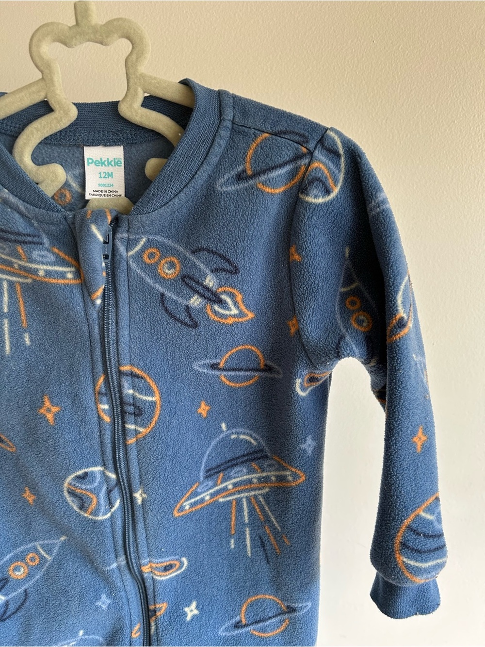3/$15 -Pekkle Navy Space Fleece One-Piece Pjs 6-12M